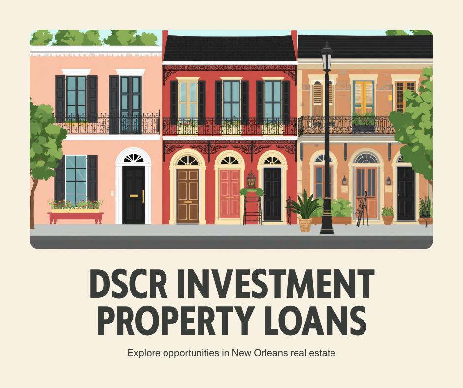 New Orleans LA DSCR loans illustration of shotgun houses and rental properties near the French Quarter